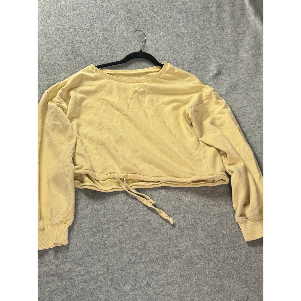 Lucky Brand Womens Yellow Cropped Drawstring French Terry Sweatshirt Size M